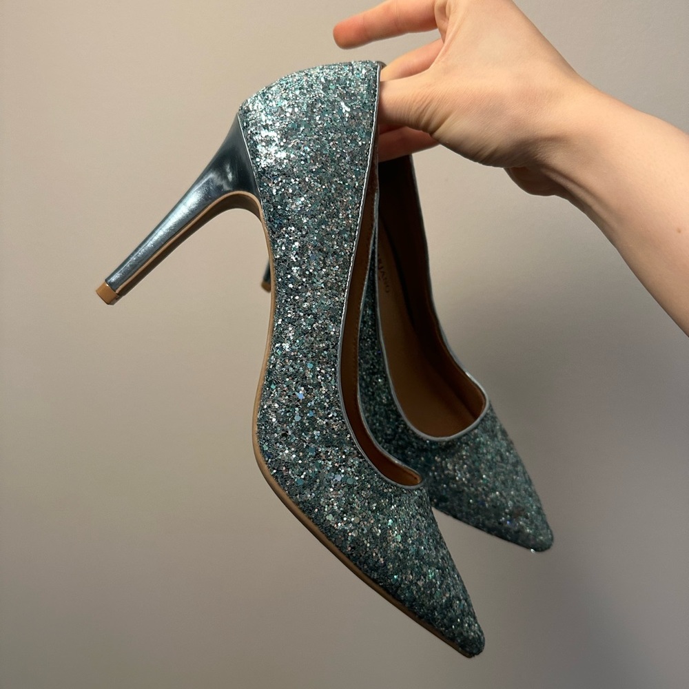 Christian Siriano blue sparkly heels